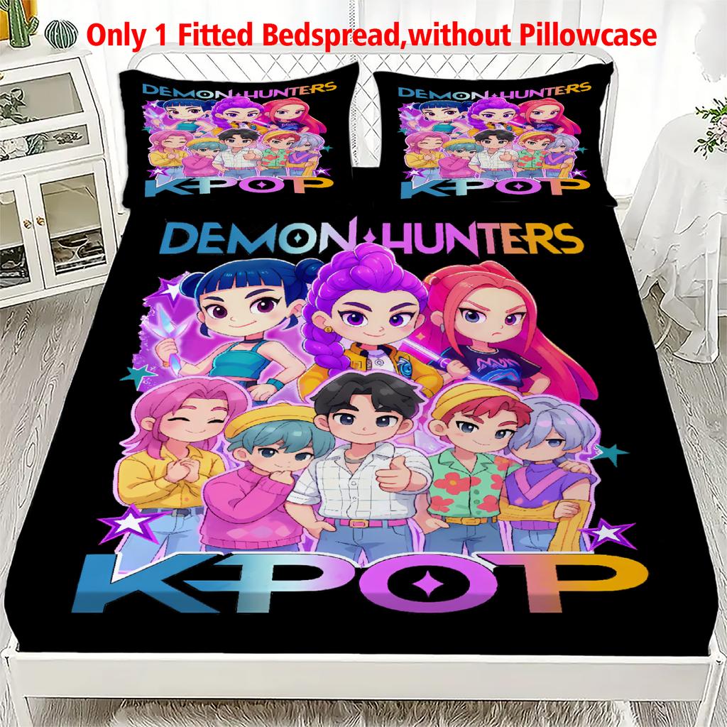 1PC K-POP Fitted Sheet D-Demon H-Hunters Soft Polyester Bed Cover Fitted Sheet With Elastic Band Home Decor No Pillowcase