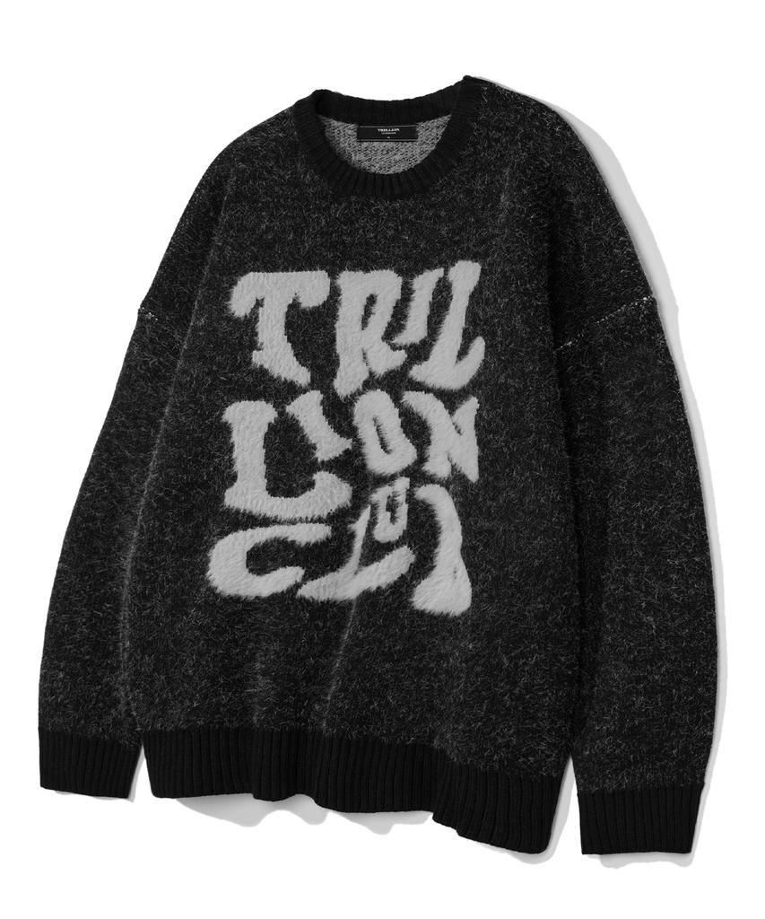 TRILLION Hairy Graphic Logo Oversized Jacquard Knit (Black)