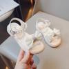 Girls Sandals Versatile Bow with Rhinestones Children Casual Shoes 2024 New Simple Pearls Fashion Princess Shoes Kids Flats PU