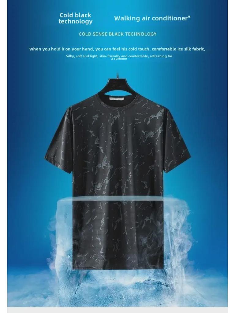 Мужской спортивный костюм из двух частей Ice Silk Mesh большого размера - футболка и шорты