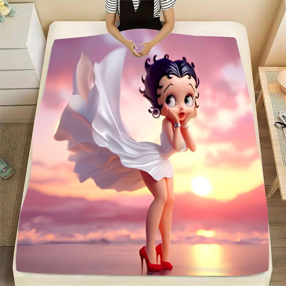 Betty Boop Cartoon Throw Blanket - Stylish and Cozy Soft Fleece Blanket Featuring Iconic Betty Boop with Curly Dark Hair and Sur