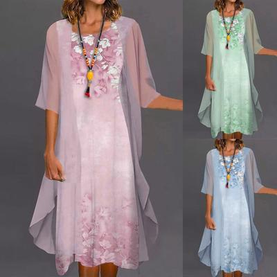 Женское повседневное модное платье с круглым вырезом средней длины и длиной из двух частей