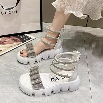 Модные босоножки больших размеров со стразами, женские летние новые открытые носки на каблуке-платформе, дышащие пляжные туфли