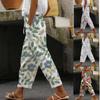 Spring Women's Pocket Casual Printed Elastic Waist Trousers Straight Casual Pants