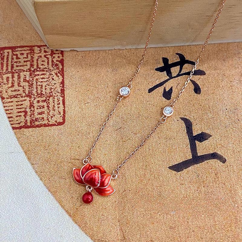 Ожерелье из красного лотоса, женское, новое, китайское, высокого качества, в китайском стиле, ошейник, цепочка, украшение