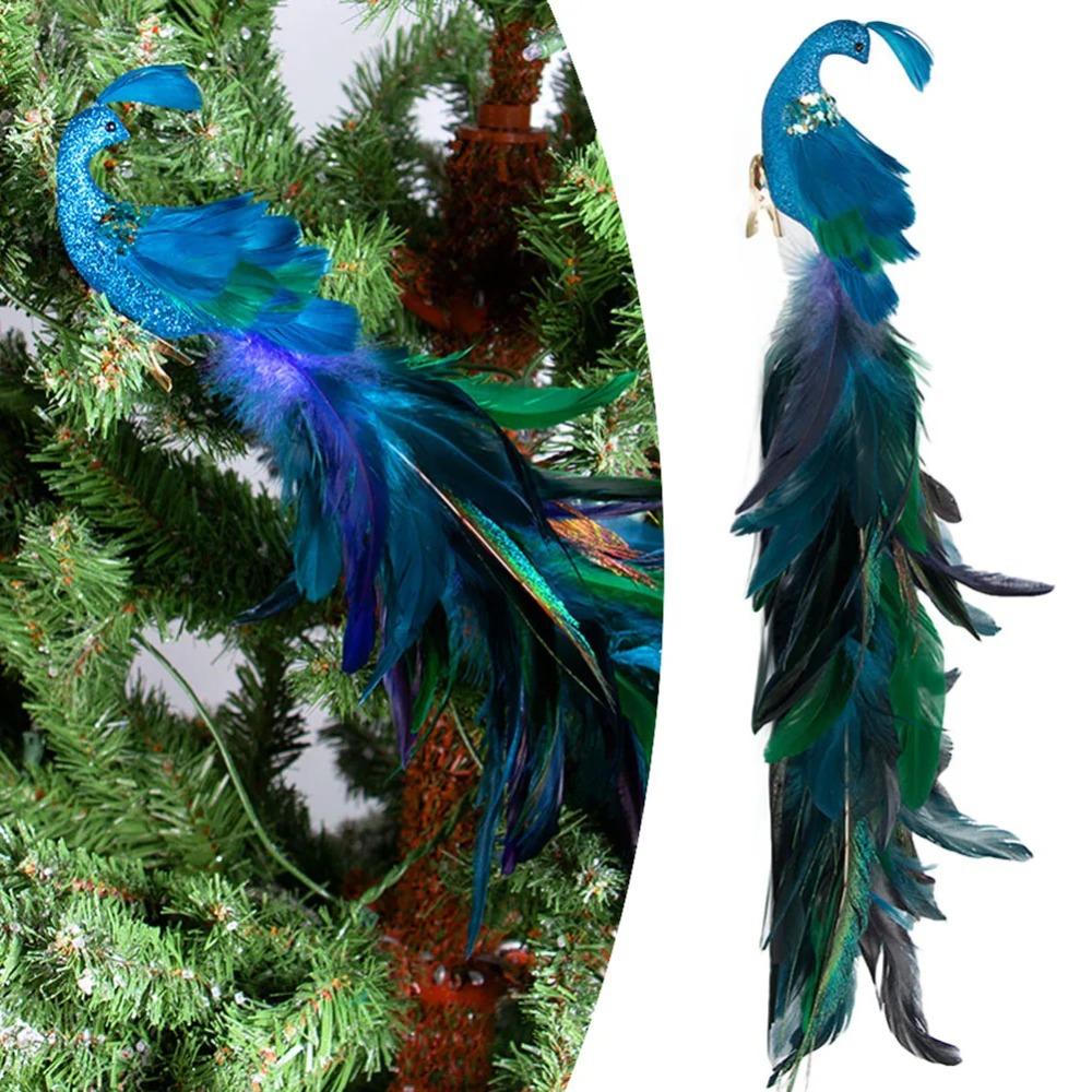 Glittered Turquoise Bird Pendant with Clip Bird Hanging Ornament  Prop