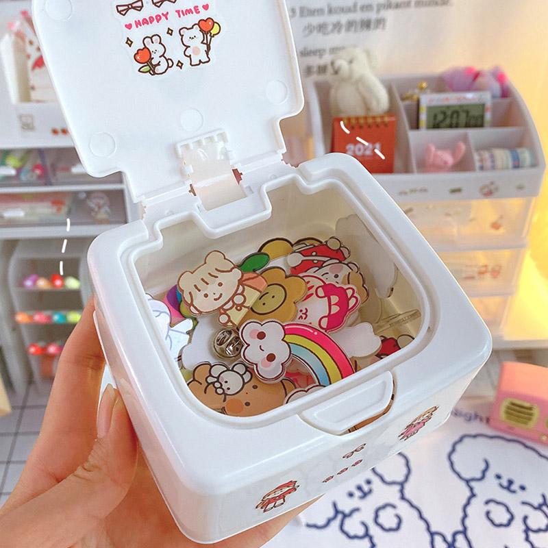 Милый пластиковый кнопочный настольный ящик для хранения ювелирных изделий, органайзер, чехол с наклейкой на крышке