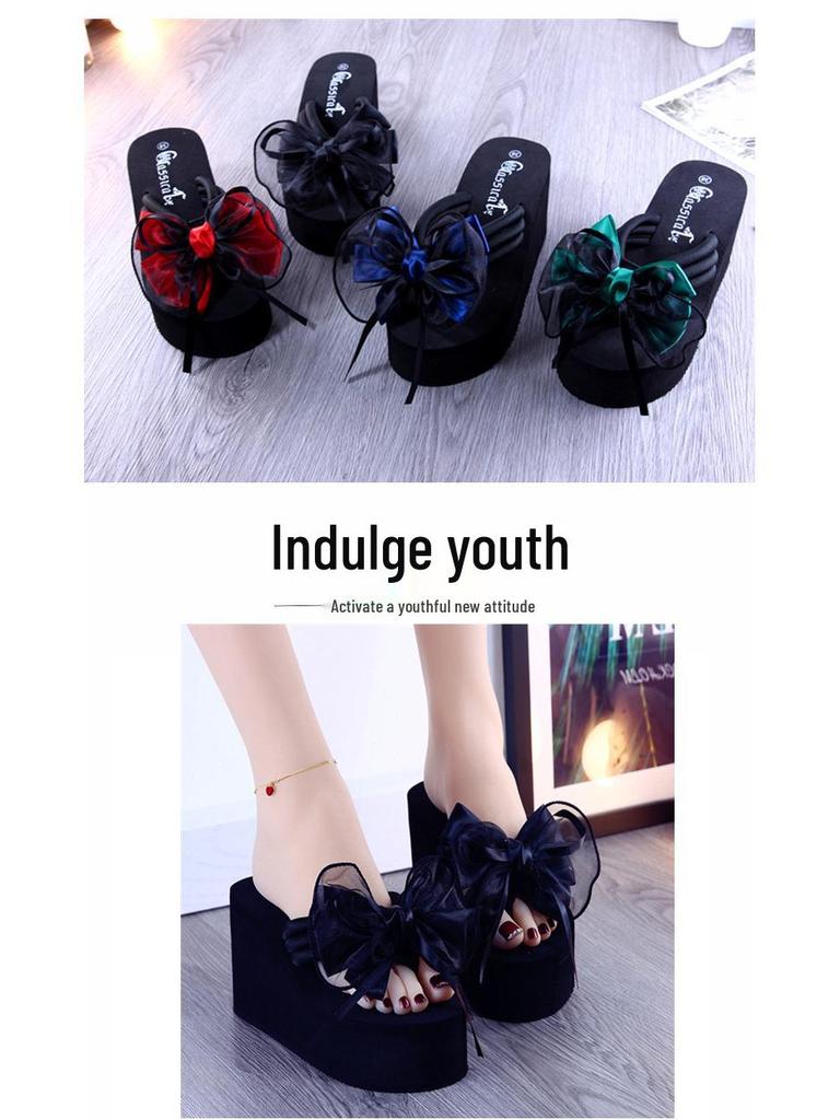Korean Style Thick-Soled Wedge Heel Women's Flip-Flops - Non-Slip, High-Heeled Beach Sandals