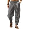 Летние мужские свободные повседневные спортивные штаны больших размеров из хлопка и льна с дышащей структурой