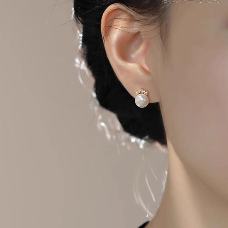 ANENJERY Geometric Zircon Simulated-pearl Crown Earrings Female Niche Versatile Exquisite Earrings Light Luxury High Jewelry Gift