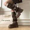 Yueyu Belt Buckle Pleated Thick-soled Medium Boots Women's 2025 Autumn and Winter New Trousers Western Boots Ins Tide Boots
