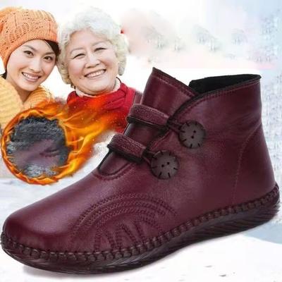 Женские осенне-зимние нескользящие ботинки с плоской подошвой для людей среднего и пожилого возраста с толстым флисом и теплыми короткими ботинками