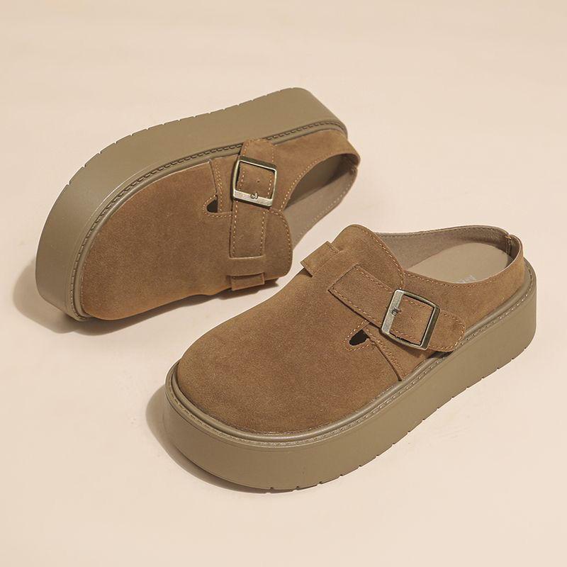 Lazy People Pedal a Bag Head and Half Slippers for Women In the Spring of 2025. They Wear Thick-soled Heightening Boken Retro Birkenstocks.