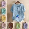 Women's Fashion Bird Prined Round Neck Short Sleeve T-shirt Casual Cotton Linen Graphic Shirt Leisure Loose Summer Blouse Tops