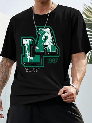 Модная повседневная однотонная мужская футболка с 3D-принтом и буквенным принтом, летняя модная универсальная мужская футболка с круглым вырезом в уличном стиле