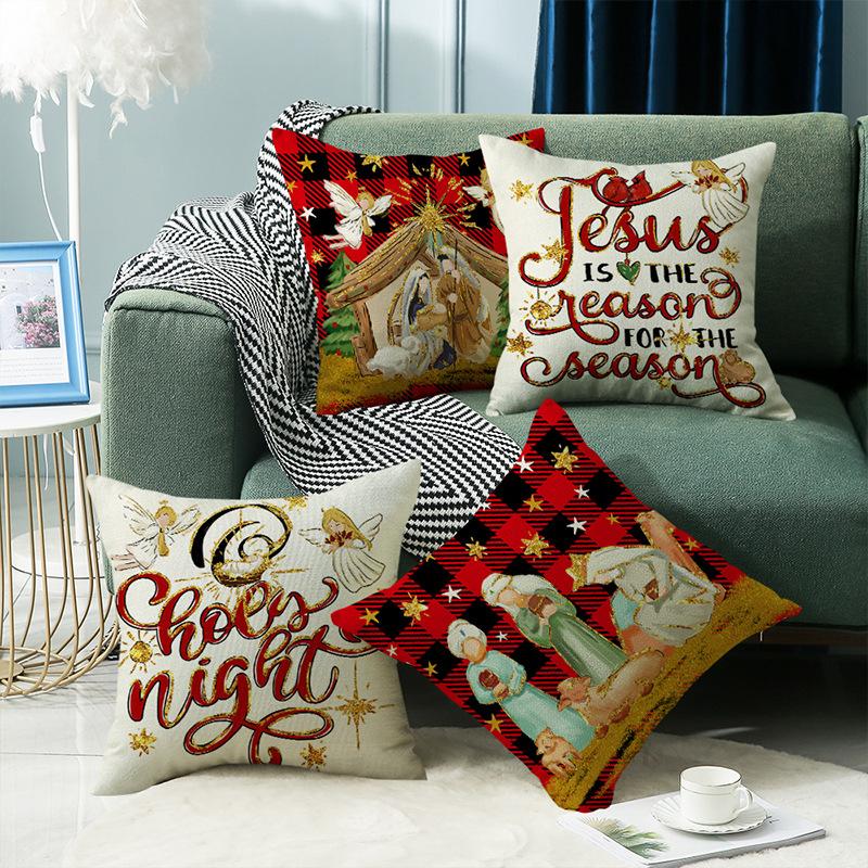 New Winter Linen Printed Pillow Case Christmas Holiday Sofa Decoration Home Pillow
