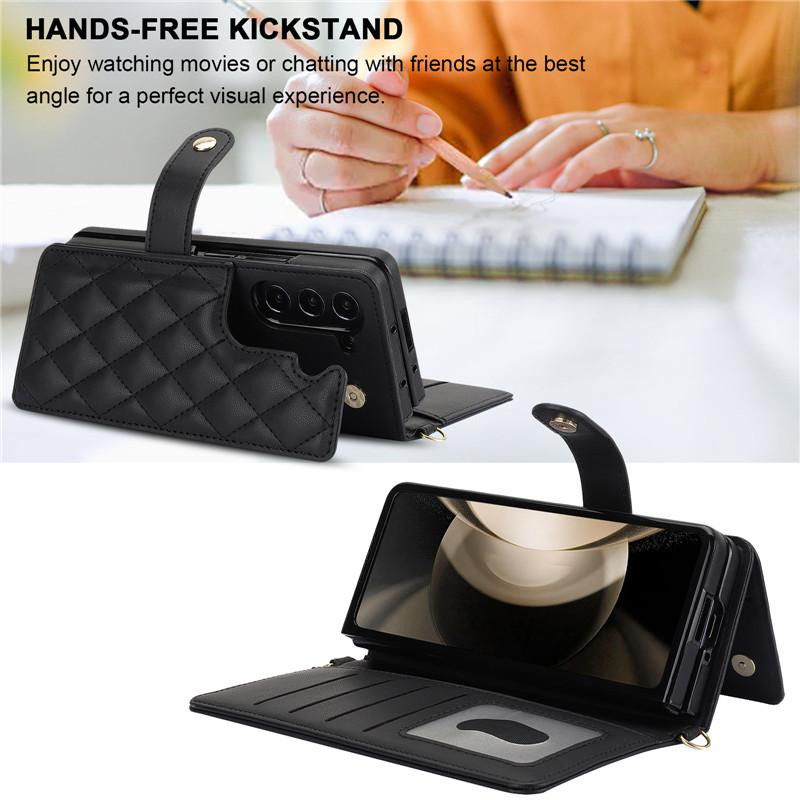 Роскошный кожаный чехол-бумажник с ремешком через плечо для телефона с картой для Samsung Galaxy Z Fold 5 4 3, откидная крышка-подставка с веревкой на запястье