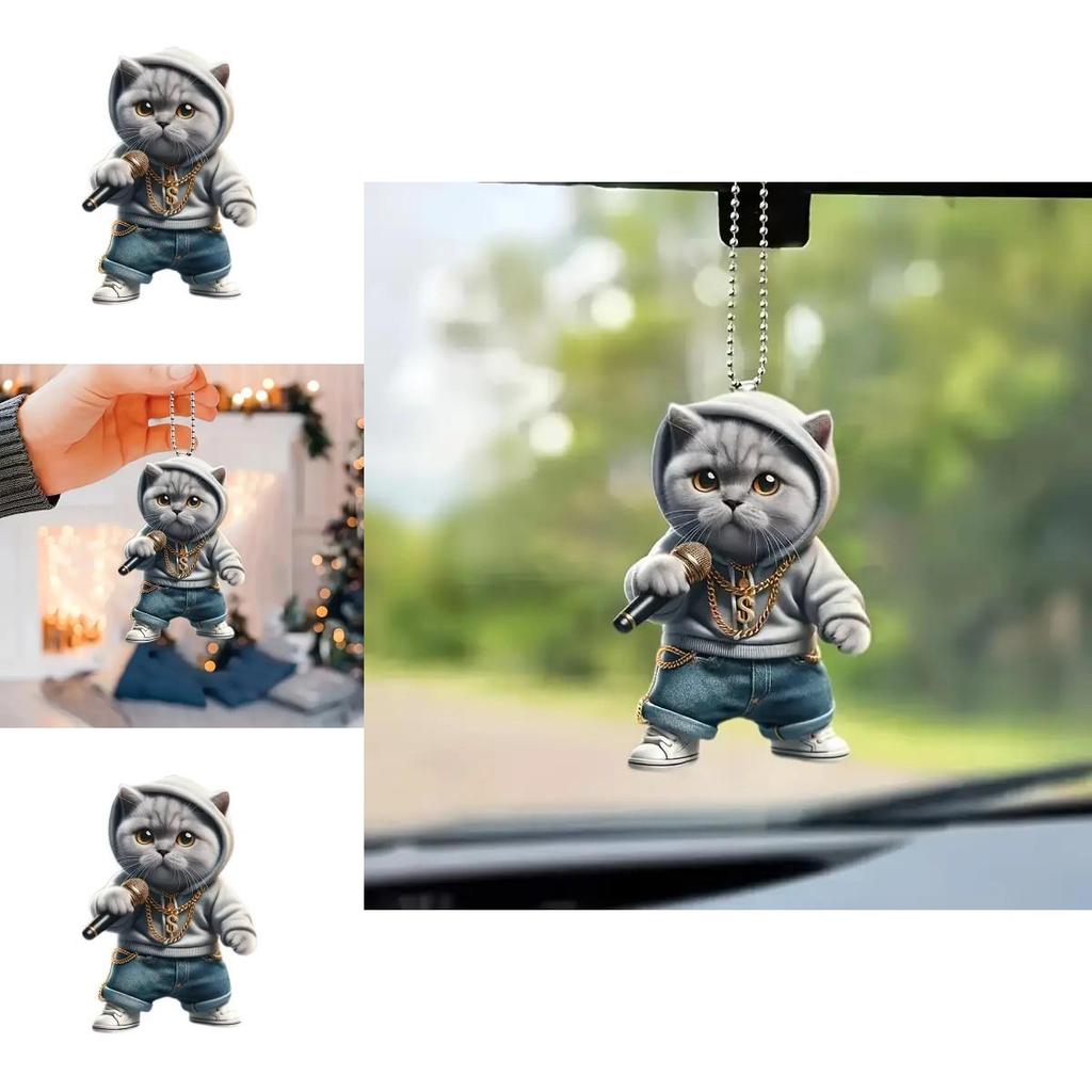 Cute Cartoon Grey Cat Pattern Acrylic Pendant For Auto Interior Accessories
