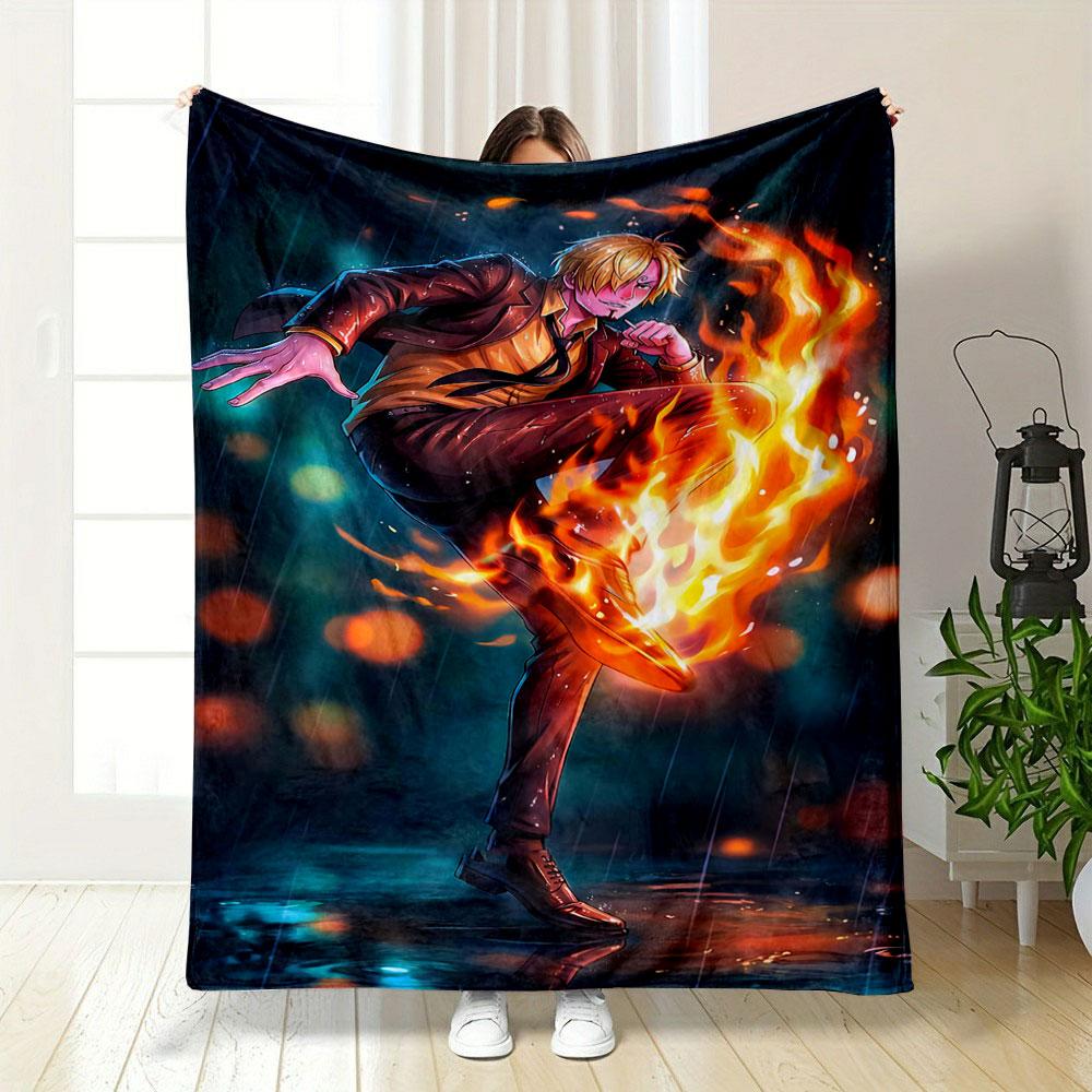 A dynamic flame kick in a rainy, glowing backdrop. for all seasons blanket lunch break throw gift