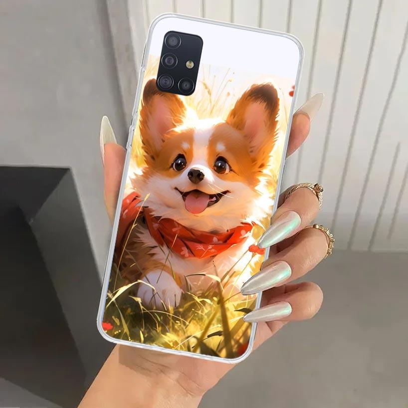 Cartoon Corgi Cute Dog Phone Case for Samsung Galaxy A52 A32 A22 A12 A02S A50S A30S A10S Note 20 Ultra 10 Plus S10 A31 A20 A71 A