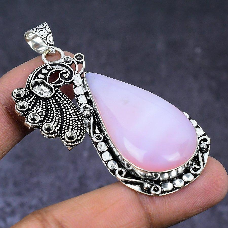 Pink Opal Gemstone 925 Steling Silver Jewelry Pendant 2.52" p7V96