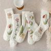 Женские осенне-зимние утолщенные милые нежные цветы не линяют носки для сна для пола