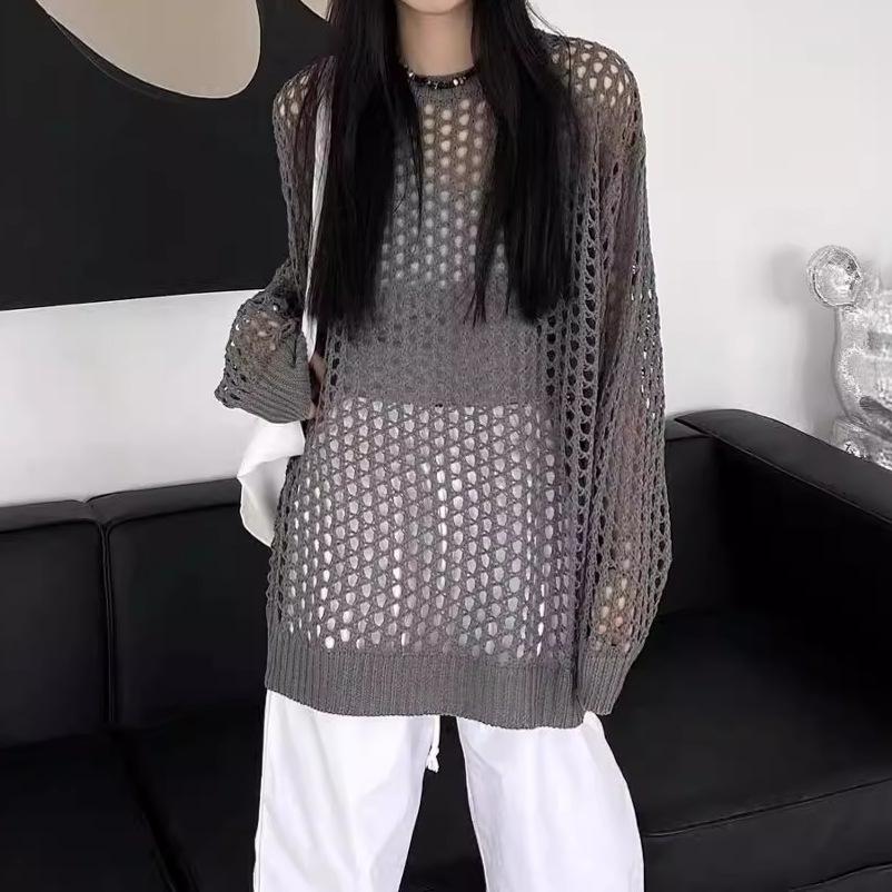 Вязаный свитер Hollow Sunscreen Женская свободная шикарная блузка с длинным рукавом Топ