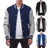 Men Baseball Jacket Stand Collar Long Sleeve Buttons Closure Patchwork Color Coat