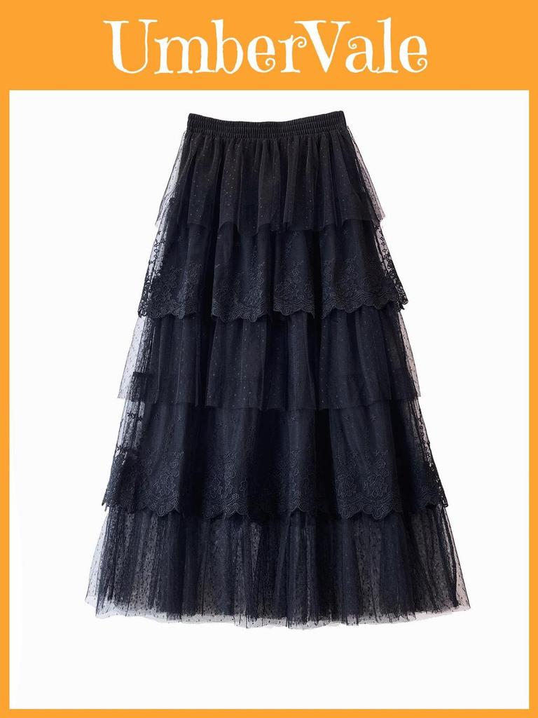 French Lace Spliced Maxi Skirt Summer Embroidered Cake Dress For Women