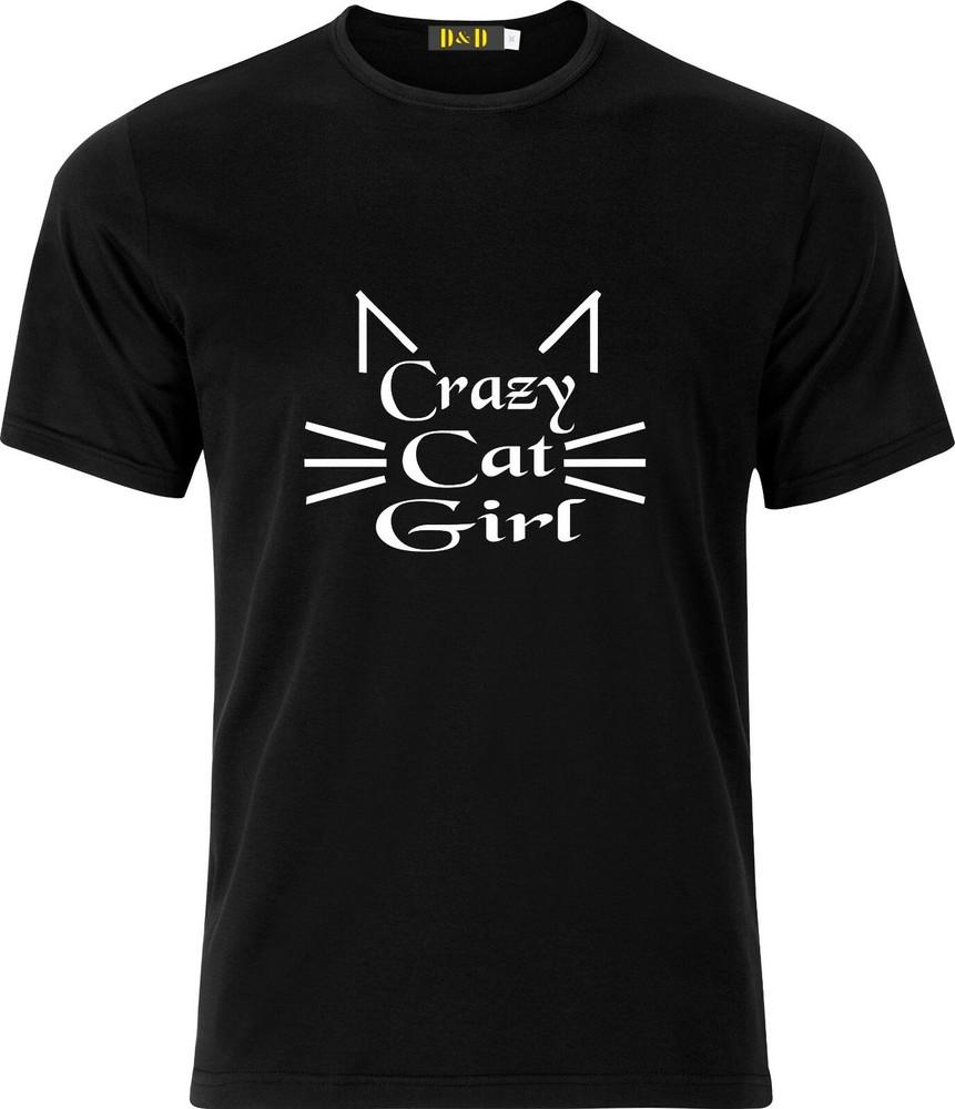 CRAZY CAT GIRL FUNNY HUMOR COTTON T SHIRT