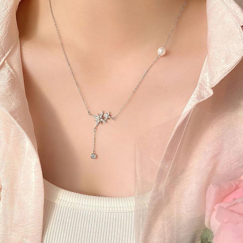 Ожерелье с кисточками в виде восьмиконечной звезды с легкой роскошью и ощущением высокого класса, сверкающая бриллиантовая звездная цепочка на ключицу, подарок для подруг