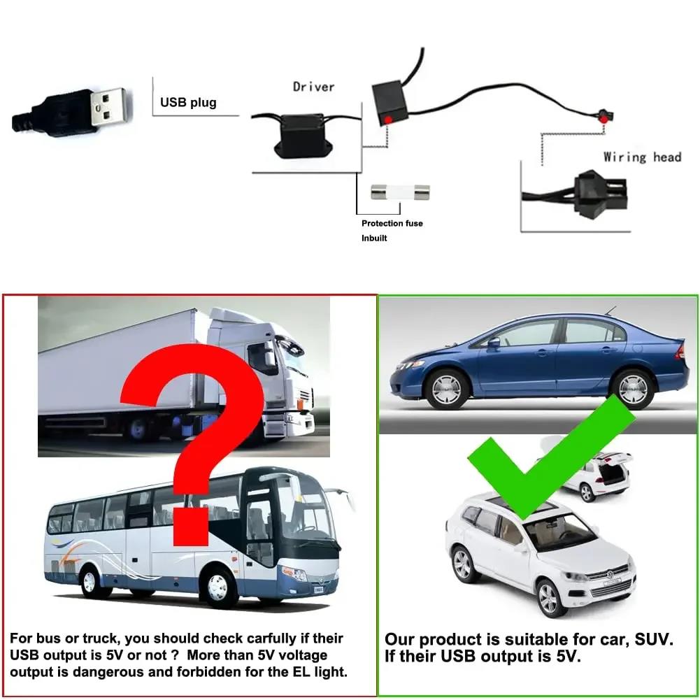 5M Car Interior Led Strip Light Neon EL Wiring Decorative Lamp For Auto DIY Flexible Ambient Light USB Party Atmosphere Diode Neon Lights 4