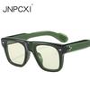 Новые Популярные Модные Квадратные Женские Солнцезащитные Очки Ретро Прозрачные Линзы Океанского Цвета Оттенки UV400 Зеленые Мужские Заклепки Панк Солнцезащитные Очки