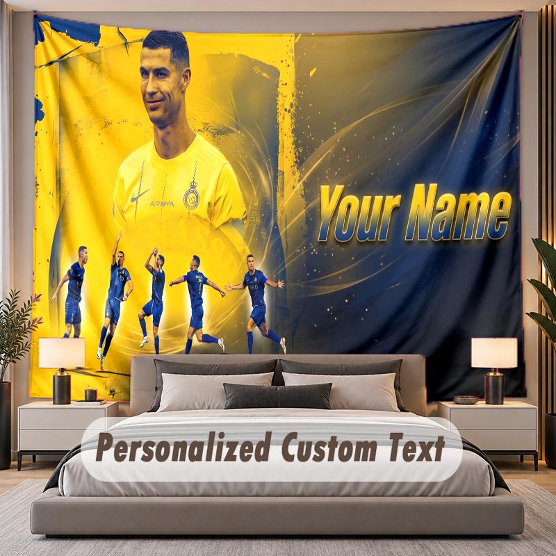 Custom Name Text Tapestry Cristiano Ronaldo Personalized Polyester Wall Tapestry For Bedroom And Room