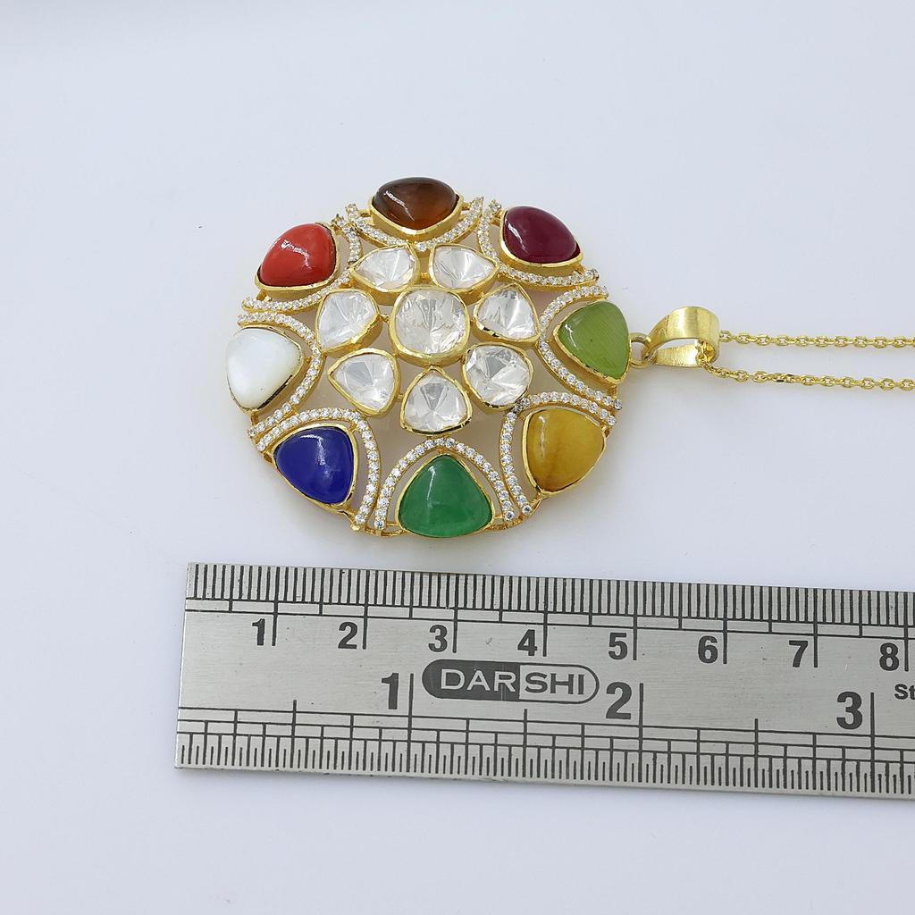 Подвеска с позолотой из муассанита, индийская подвеска «Кундан» из стерлингового серебра 925 пробы, ювелирные изделия ручной работы для женщин, ювелирные изделия Polki