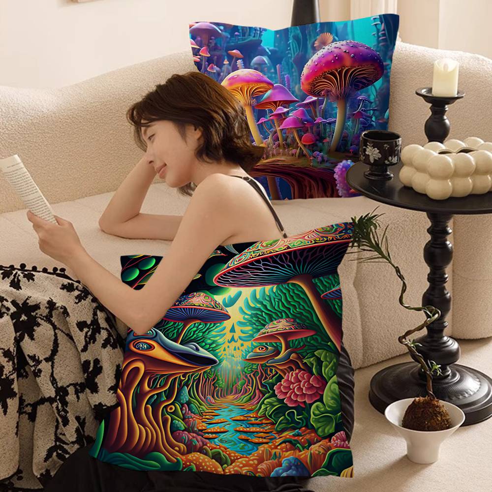 Colorful Mushroom Pillow Covers Cartoon Sofa Decorative Home Double-Sided Printing Short Plush Cute Cushion Cover