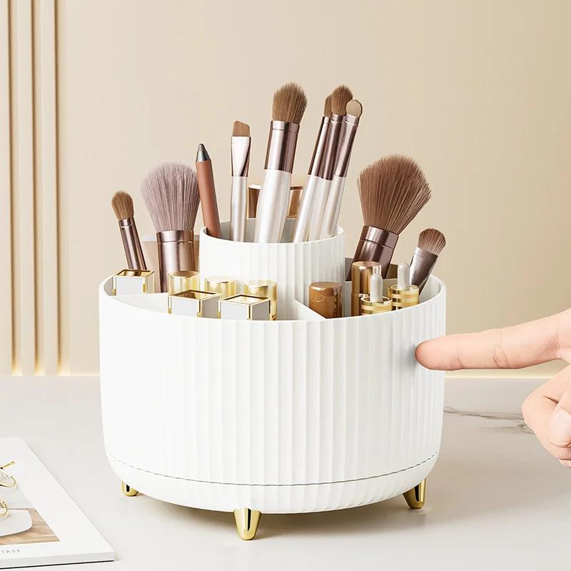360° Rotating Makeup Brush Storage Box Desktop Makeup Tools Organizer Large Capacity Cosmetic Brush Lipstick Eyebrow Pen Rack