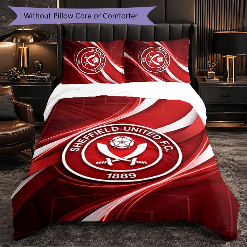 Sheffield United Football 3 Piece Bedding Set Soft Duvet Cover Set with Pillowcases Printed Bedroom Decor Set for Home