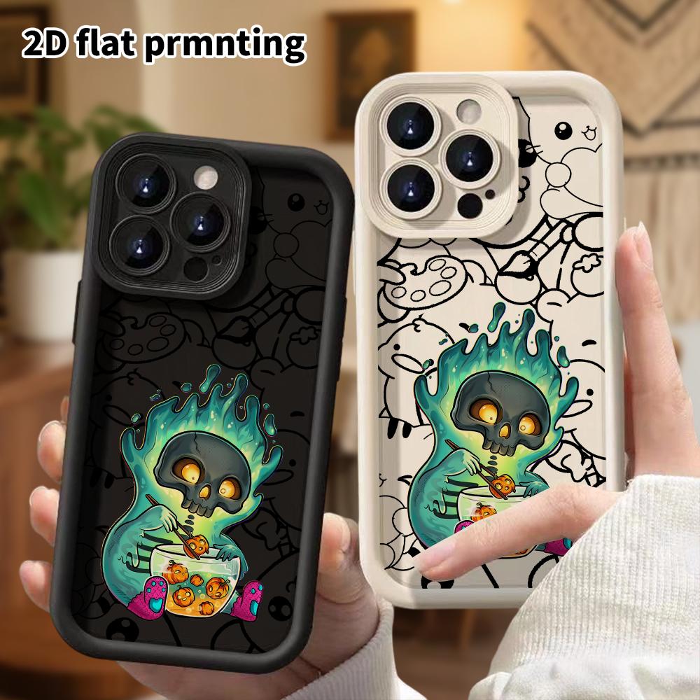 Phone Case: 2D flat design, suitable for iPhone 18, 17, 16, 15, 14, 13 Pro protective case, skull ghost, perfect Christmas and Halloween holiday gift