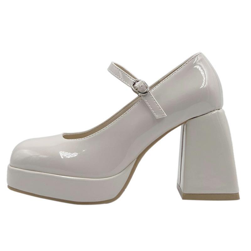 Туфли на высоком каблуке женские 2025 года новые осенние квадратные туфли на толстом каблуке водонепроницаемые туфли на толстой подошве белого цвета Мэри Джейн