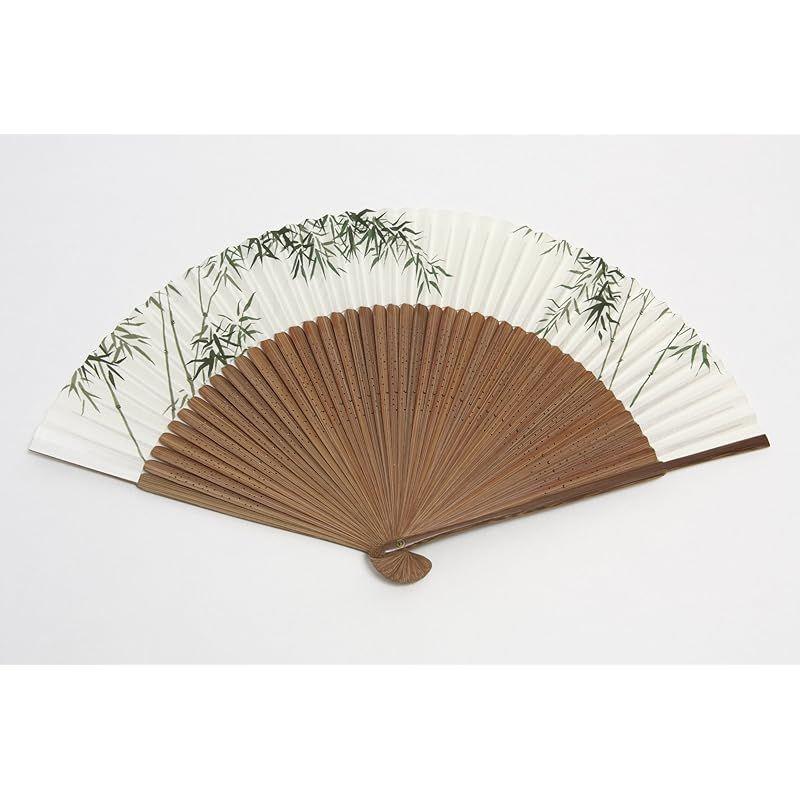 Used [New] [Hasegawa] Kyoto fan, 45 bamboo ribs, short karaki cloth, double-sided pattern, handmade by Kyoto craftsmen, fan bag included, wooden box