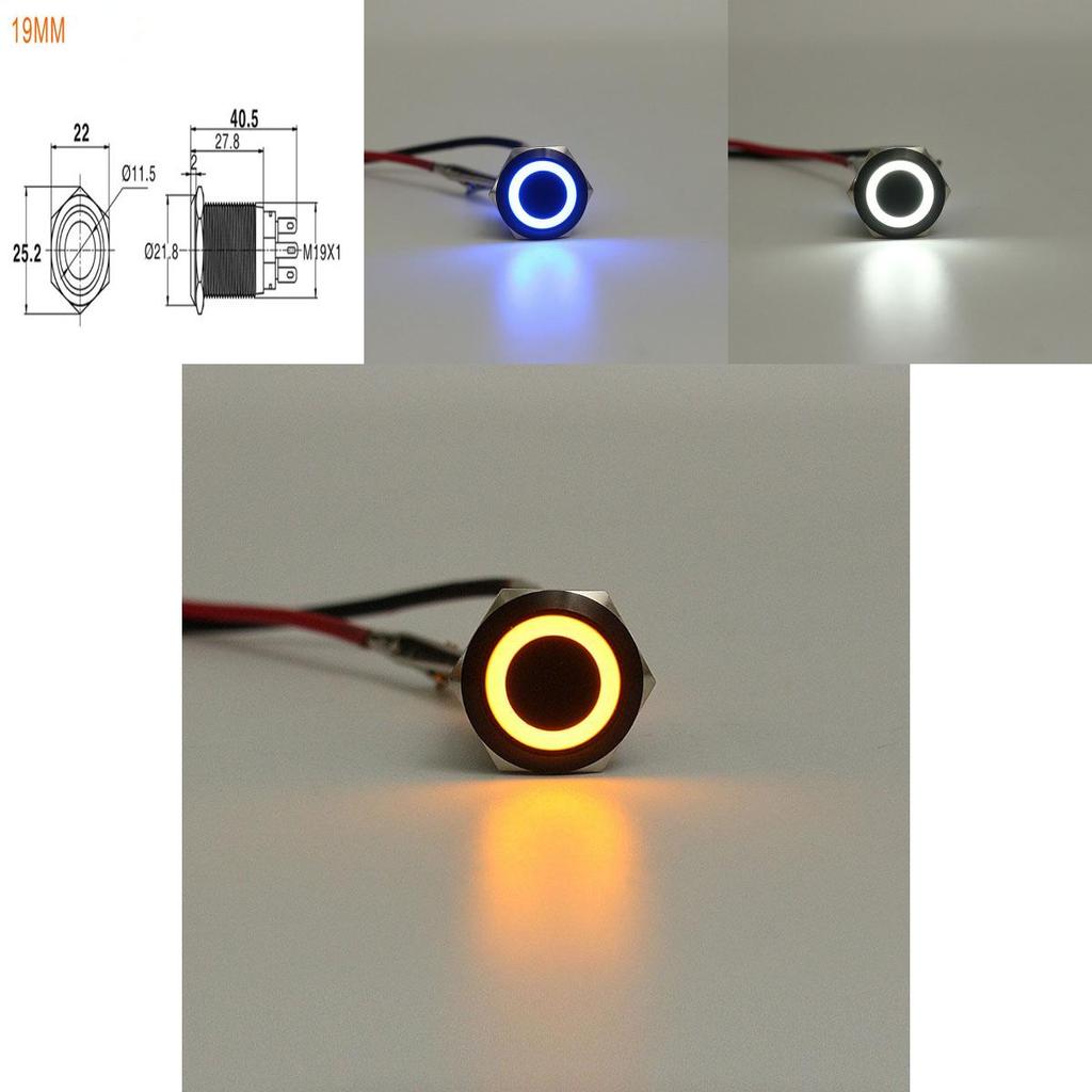 19mm Waterproof 12v Car Dash Metal Momentary Engine Push Button Led Switch