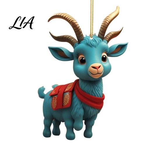 Colorful Room Hanging Ornaments 2D Acrylic Goat Christmas Ornament, 3.15 Inch Farm Animal Xmas Tree Holiday Car Interior Decor Decoration for