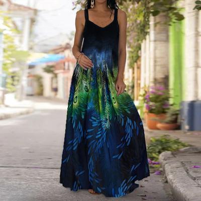 Женское платье-комбинация Длинное платье макси Платье с принтом розовых цветов Весна и лето с V-образным вырезом Для отдыха и отпуска