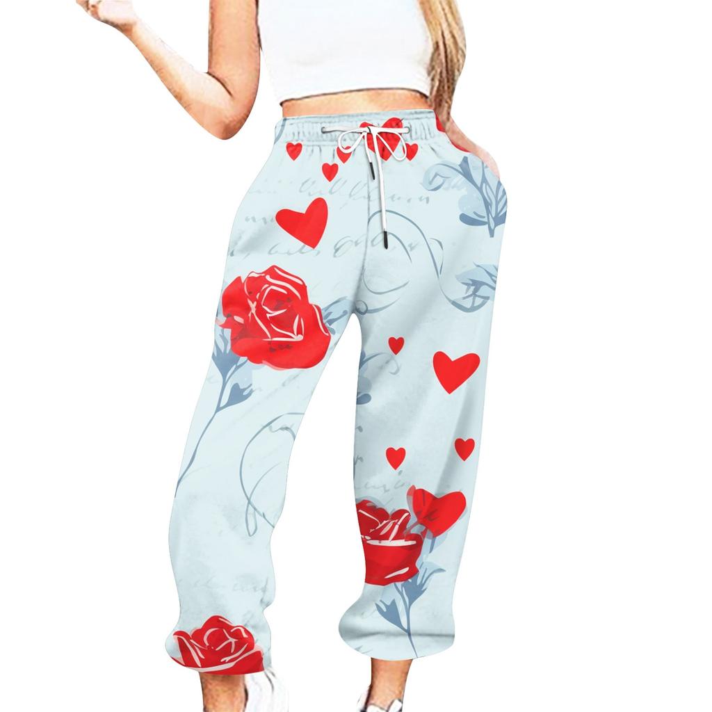 Женские повседневные брюки с принтом ко Дню святого Валентина и эластичной талией на завязках