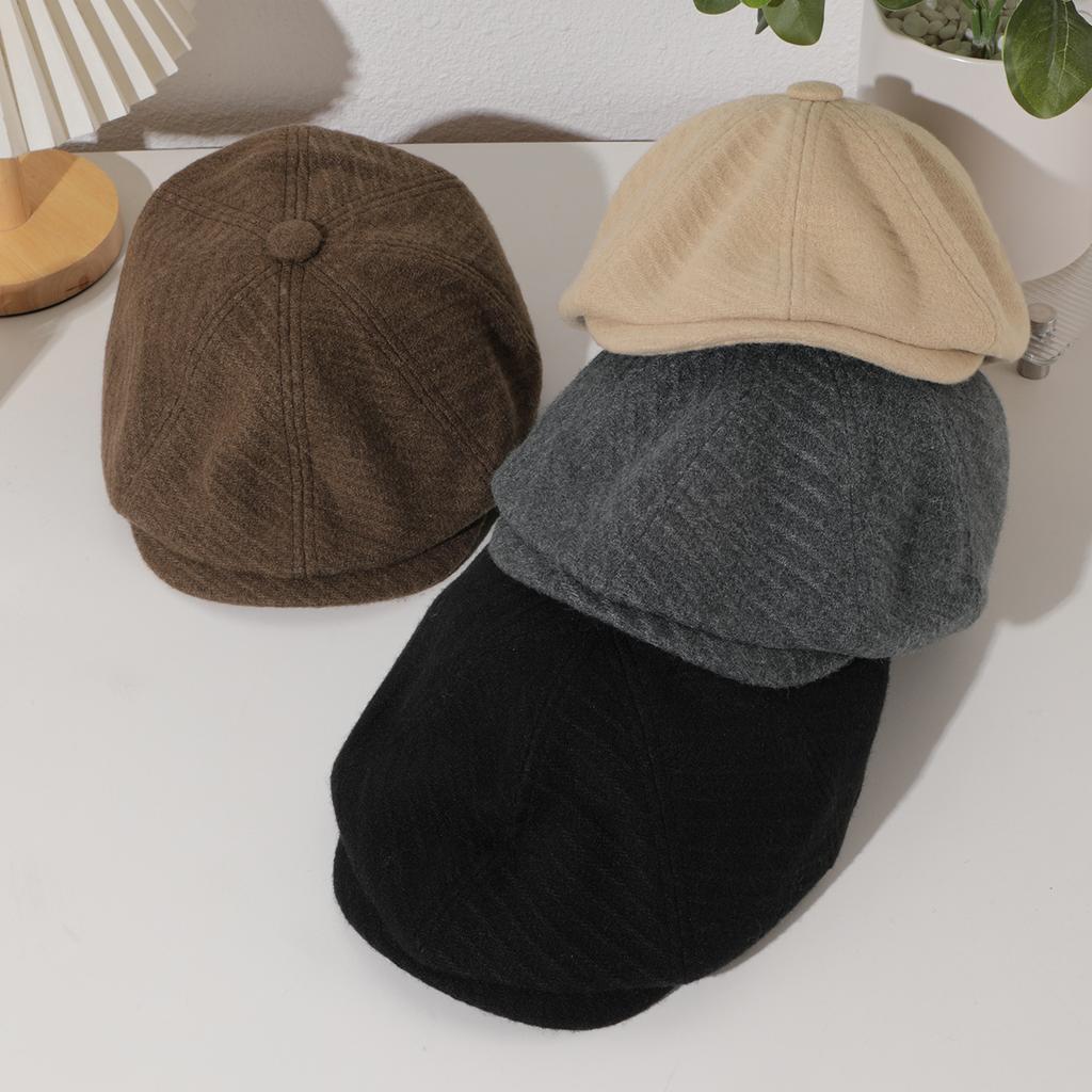 Korean-style solid-color knitted octagonal newsboy cap with top, retro style, versatile and forward cap for daily commuting