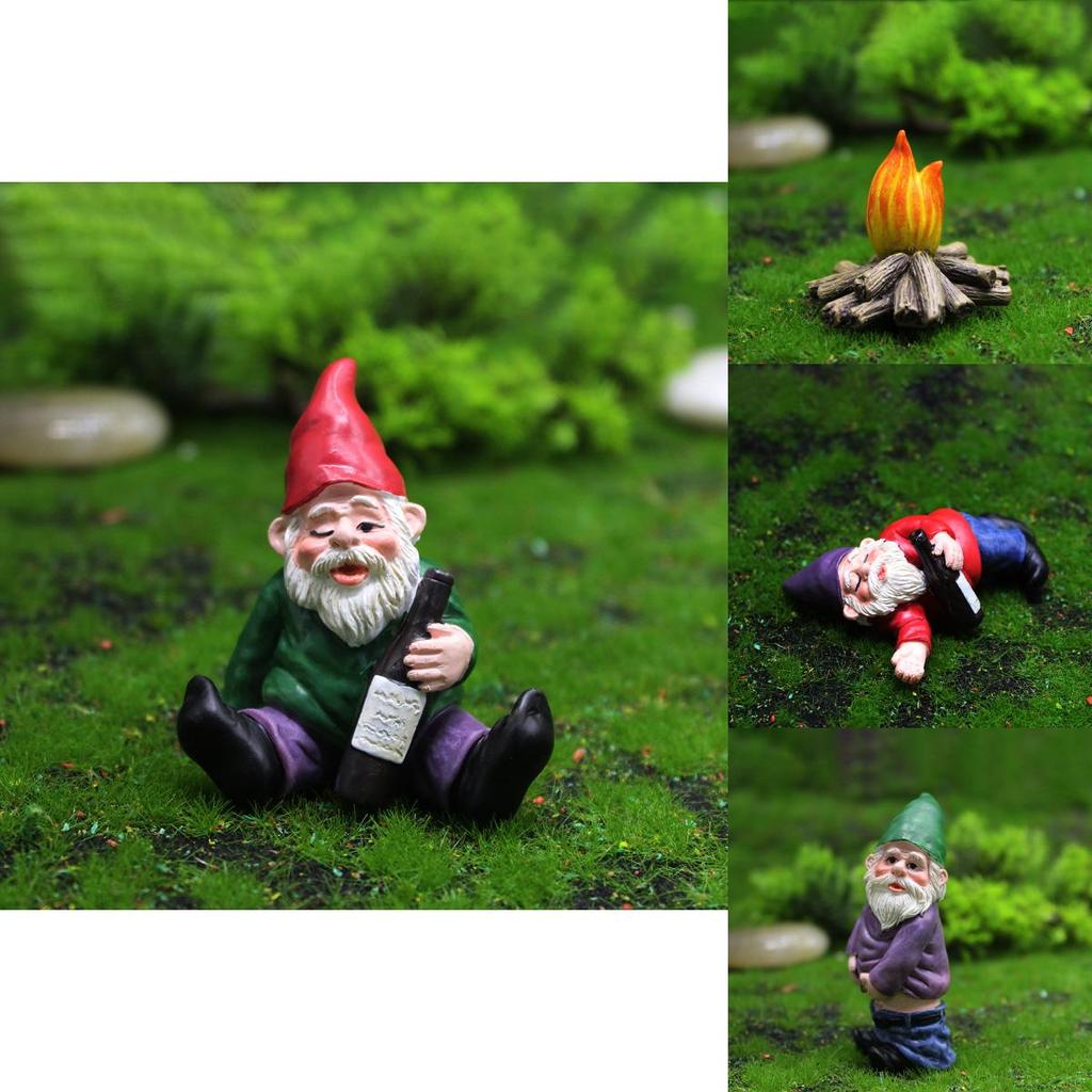 Set Of 4pcs Miniature Naughty Gnome Statues For Whimsical Garden Decor And Fun