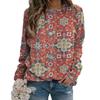 GMXIA Autumn and Winter Women's Casual Fashion Loose National Style Retro Long-sleeved Round Neck Pullover Hoodie