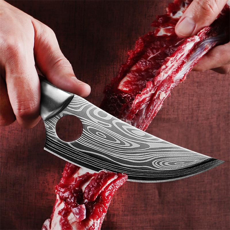 1pc Damascus Kitchen Knife, Hunting Stainless Steel Japanese Knife, 5.5 Inch Boning Knife, Butcher Meat Knife, Used For Kitchen Tools