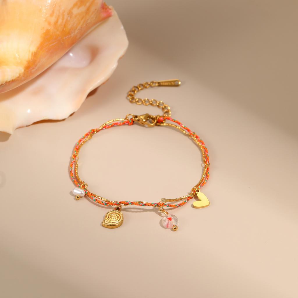 GEMCHIC Women's Ocean Style Starfish Seashell Braided Rope Bracelet Stainless Steel Fashion Jewelry